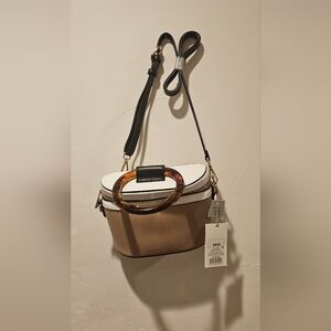 A New Day White and Tan Crossbody Makeup Bag